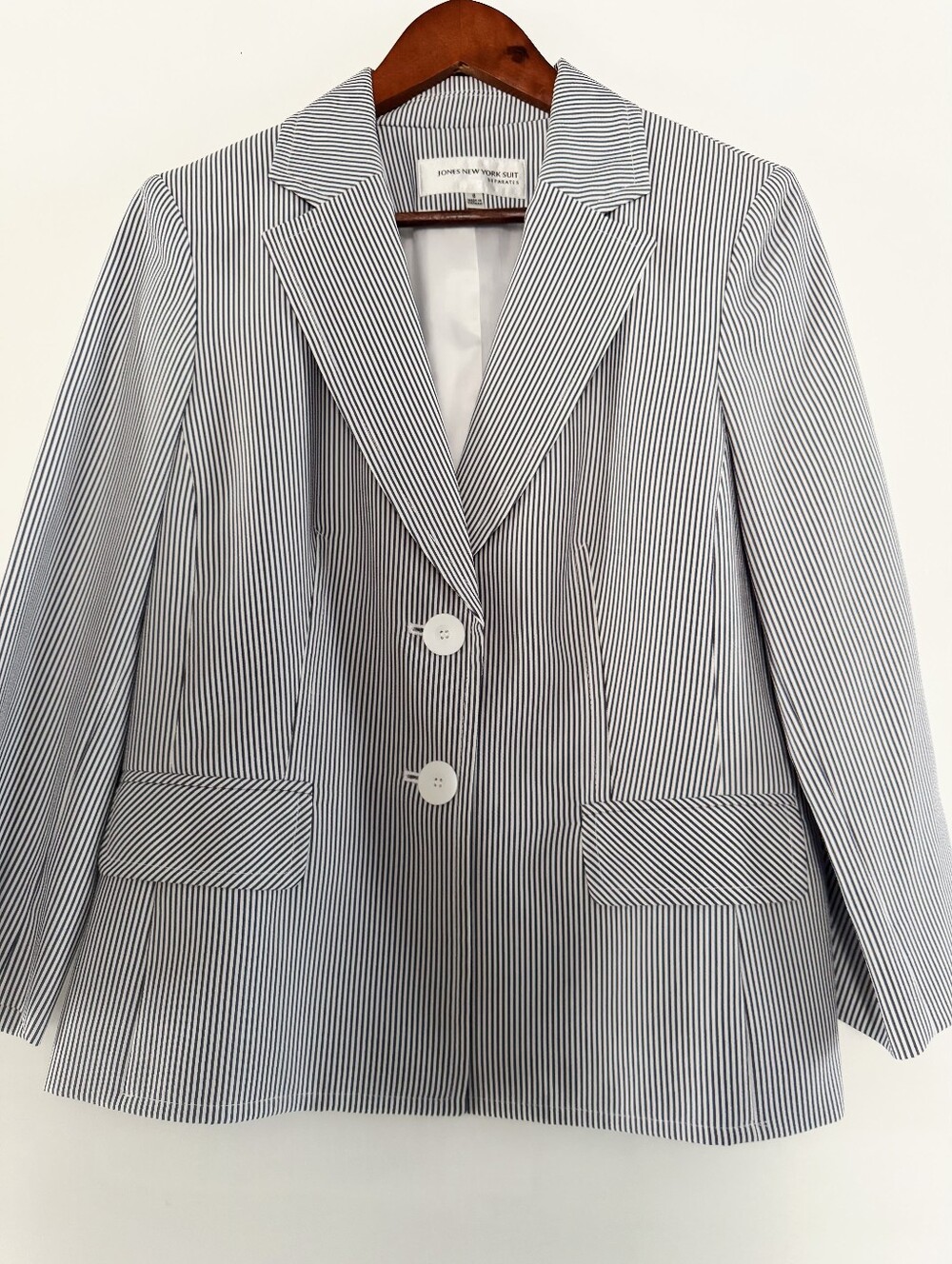 Jones New York Black and Navy Pinstripe Blazer